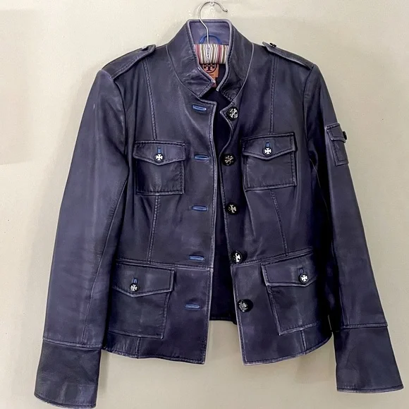 Tory Burch | Sgt Pepper Jacket in Indigo Leather, Sz 4-6 (tagged 6)… - Picture 2 of 9